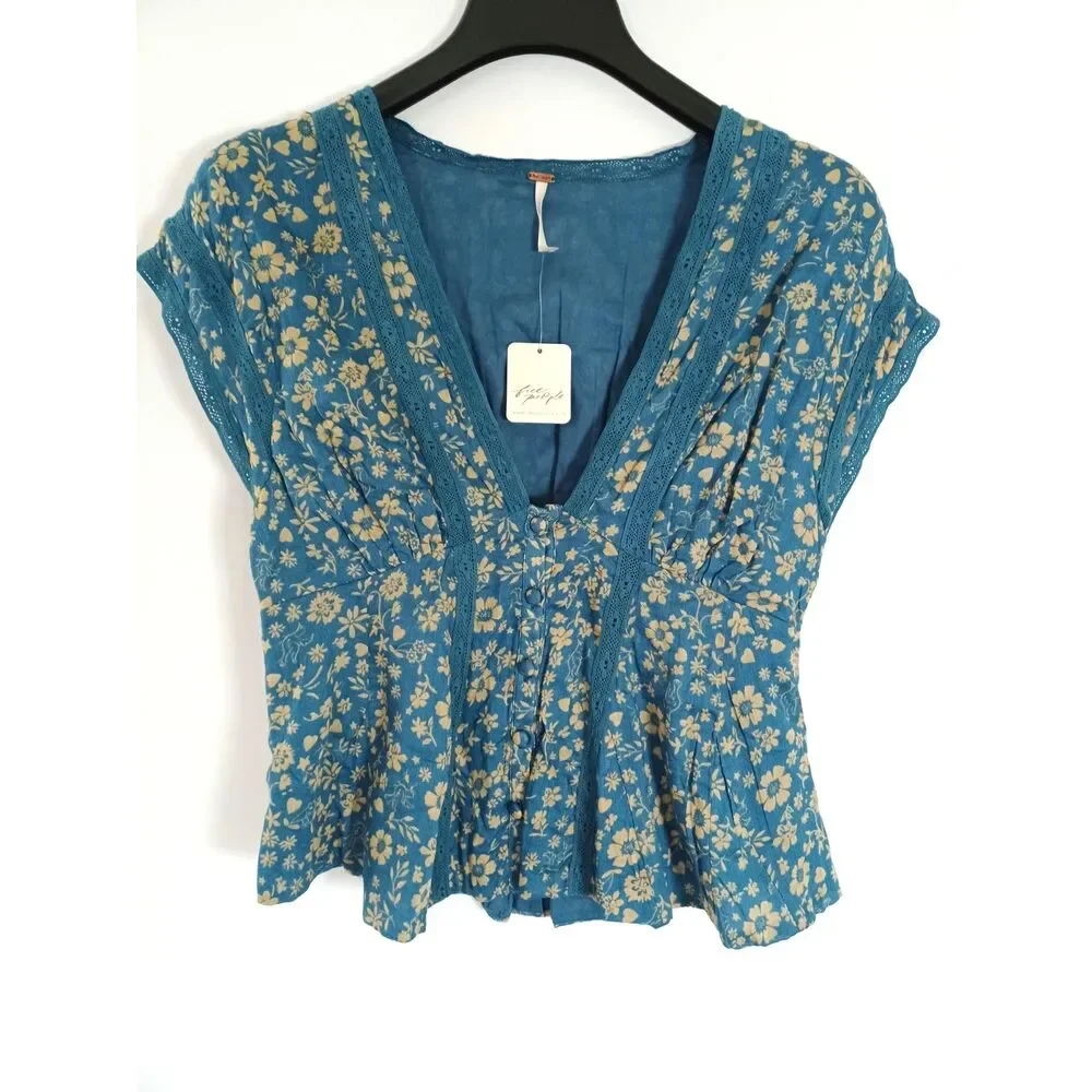 NWT Free People Top Corset Style Boho Crochet Lace Size Small Peplum Smocked